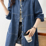 Casual Mid-Length Long Sleeve Denim Trench Coat