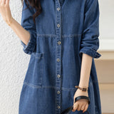 Casual Mid-Length Long Sleeve Denim Trench Coat