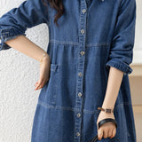 Casual Mid-Length Long Sleeve Denim Trench Coat