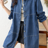 Casual Mid-Length Long Sleeve Denim Trench Coat
