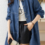 Casual Mid-Length Long Sleeve Denim Trench Coat