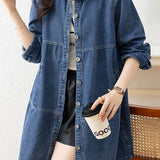 Casual Mid-Length Long Sleeve Denim Trench Coat