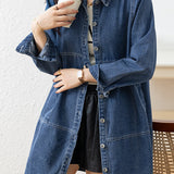 Casual Mid-Length Long Sleeve Denim Trench Coat