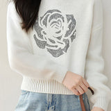 Casual Rhinestone-Embellished Long-Sleeve Sweater