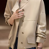 Casual Office Short Stand-Collar Drawstring Jacket