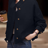 Casual Office Short Stand-Collar Drawstring Jacket