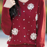 Exquisite Elegant Water-Soluble Lace Rhinestone-Embellished Knit Cardigan