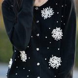 Exquisite Elegant Water-Soluble Lace Rhinestone-Embellished Knit Cardigan