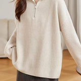 Casual Half-Zip Hooded Knit Sweater
