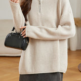 Casual Half-Zip Hooded Knit Sweater