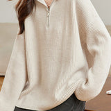 Casual Half-Zip Hooded Knit Sweater