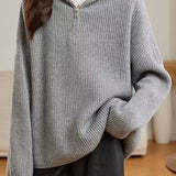 Casual Half-Zip Hooded Knit Sweater