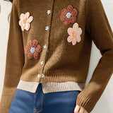 Elegant Retro 3D Flower Knit Cardigan