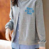 Casual Loose Front-Slit Fake Two-Piece Letter-Print Pullover Hoodie