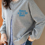 Casual Loose Front-Slit Fake Two-Piece Letter-Print Pullover Hoodie
