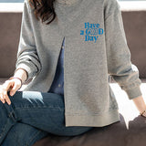 Casual Loose Front-Slit Fake Two-Piece Letter-Print Pullover Hoodie