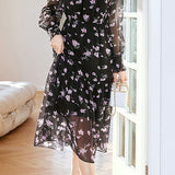 Elegant Romantic Lantern-Sleeve Fitted-Waist A-Line Floral Dress