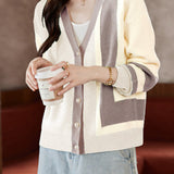 Casual Loose Contrast-Color Knit Cardigan