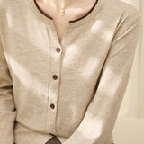 Casual Round-Neck Long-Sleeve Knit Cardigan
