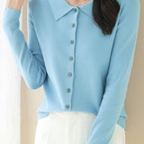 Casual Office Polo-Collar Knit Top