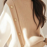 Simple Comfortable Contrast-Color Turtleneck Pullover Sweater