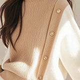 Simple Comfortable Contrast-Color Turtleneck Pullover Sweater