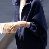 Casual Loose Stand-Collar Drawstring Long-Sleeve Jacket