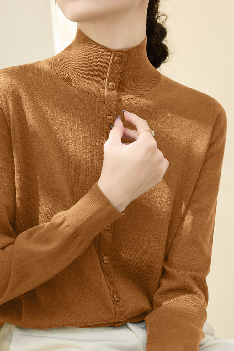 Half-High Neck Buttoned Knit Top - liwisi