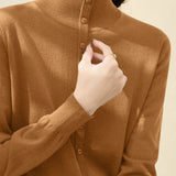 Half-High Neck Buttoned Knit Top - liwisi