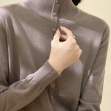 Half-High Neck Buttoned Knit Top - liwisi