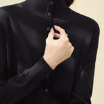 Half-High Neck Buttoned Knit Top - liwisi
