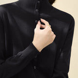 Half-High Neck Buttoned Knit Top - liwisi