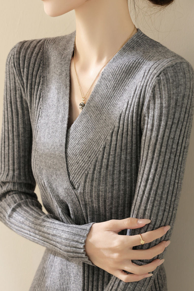 Elegant V-Neck Cross-Knot Long-Sleeve Knit Top - liwisi