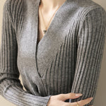 Elegant V-Neck Cross-Knot Long-Sleeve Knit Top - liwisi