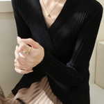 Elegant V-Neck Cross-Knot Long-Sleeve Knit Top - liwisi
