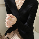 Elegant V-Neck Cross-Knot Long-Sleeve Knit Top - liwisi