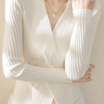 Elegant V-Neck Cross-Knot Long-Sleeve Knit Top - liwisi
