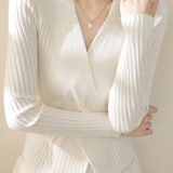 Elegant V-Neck Cross-Knot Long-Sleeve Knit Top - liwisi