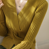 Elegant V-Neck Cross-Knot Long-Sleeve Knit Top - liwisi