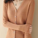 Casual V-Neck Single-Row Button Knit Cardigan - liwisi
