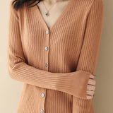 Casual V-Neck Single-Row Button Knit Cardigan - liwisi
