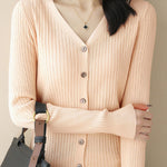 Casual V-Neck Single-Row Button Knit Cardigan - liwisi