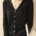 Casual V-Neck Single-Row Button Knit Cardigan - liwisi