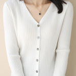 Casual V-Neck Single-Row Button Knit Cardigan - liwisi