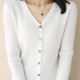 Casual V-Neck Single-Row Button Knit Cardigan - liwisi