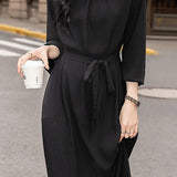 Exquisite Elegant Pleated Stand-Collar Midi Dress - liwisi