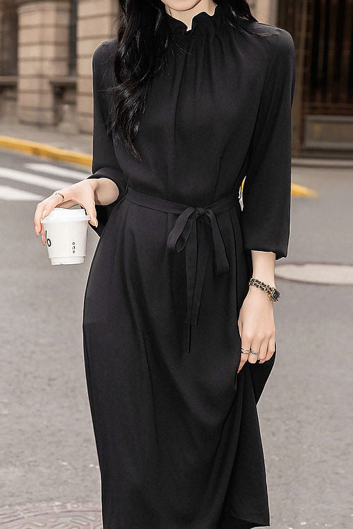 Exquisite Elegant Pleated Stand-Collar Midi Dress - liwisi