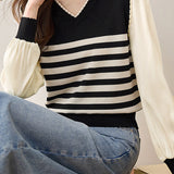 Faux Two-Piece Striped Knit Top