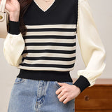 Faux Two-Piece Striped Knit Top