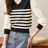 Faux Two-Piece Striped Knit Top